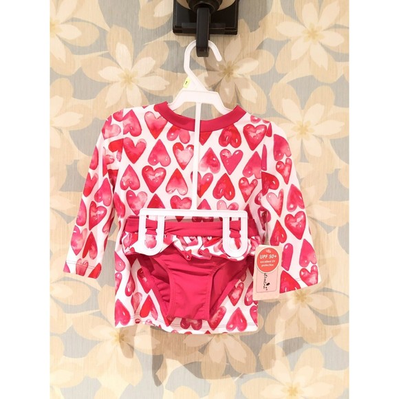 Floatimini Swim Suit Two Piece Girls Size 4 Hot Pink Hearts NWT